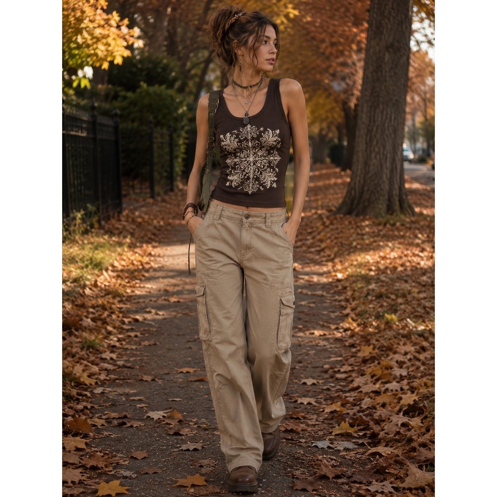 Eastern Mountain Sports Womens Khaki Cotton Cargo Pants Straight Leg Size 10
